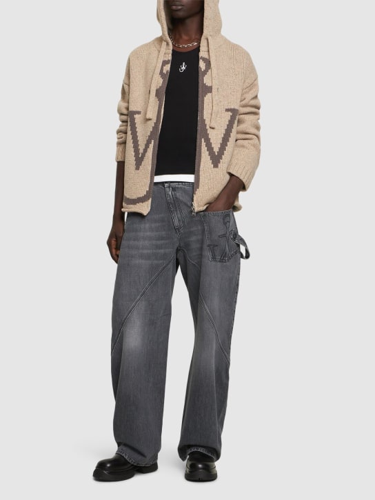 JW Anderson: Logo wool knit zip-up hoodie - men_1 | Luisa Via Roma