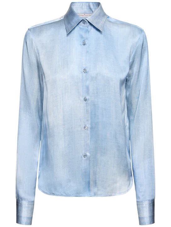Ermanno Scervino: Silk satin shirt - Light Blue - women_0 | Luisa Via Roma