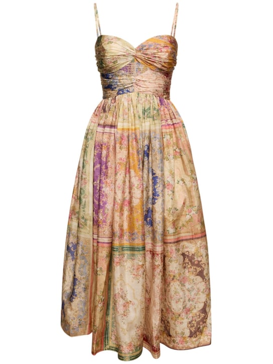 Zimmermann: August tie-front silk midi dress - Multicolor - women_0 | Luisa Via Roma