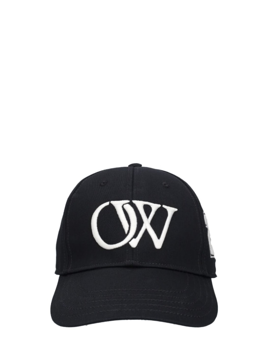 Off-White: Multi logo cotton baseball cap - Siyah - women_0 | Luisa Via Roma