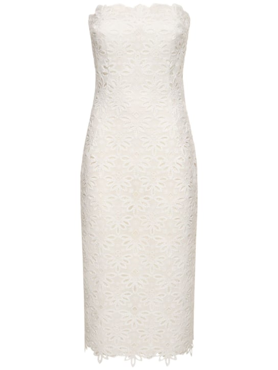Ermanno Scervino: Embroidered jersey strapless midi dress - Beyaz - women_0 | Luisa Via Roma
