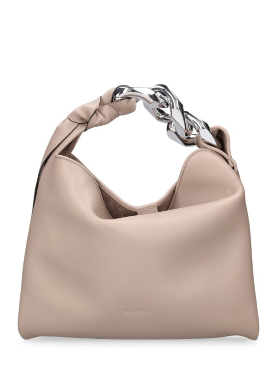 JW Anderson: Petit sac hobo en cuir avec chaîne - Taupe - women_0 | Luisa Via Roma