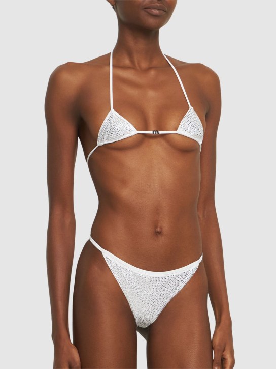 Dsquared2: Haut de bikini en lycra embelli Icon - Blanc - women_1 | Luisa Via Roma