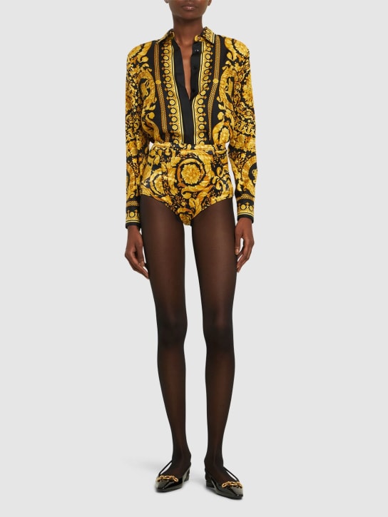 Versace: Hemd aus Seidentwill mit Baroque-Druck - Schwarz/Gold - women_1 | Luisa Via Roma