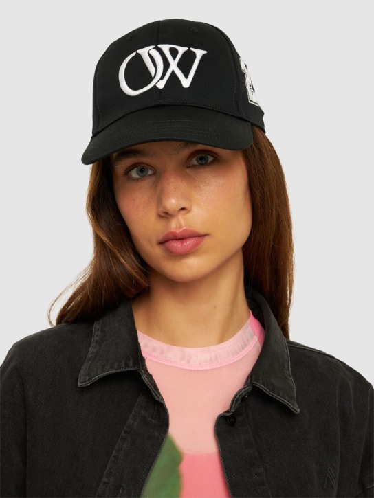 Off-White: Multi logo cotton baseball cap - Siyah - women_1 | Luisa Via Roma