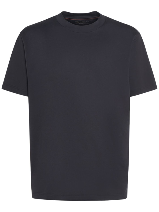Loro Piana: T-shirt à col ras-du-cou en jersey de coton - Bleu Marine - men_0 | Luisa Via Roma