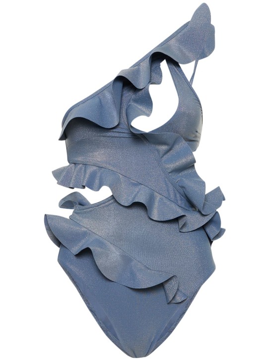Zimmermann: August asymmetric one piece swimsuit - Blue - women_0 | Luisa Via Roma
