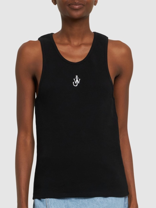 JW Anderson: Logo embroidered ribbed jersey top - women_2 | Luisa Via Roma