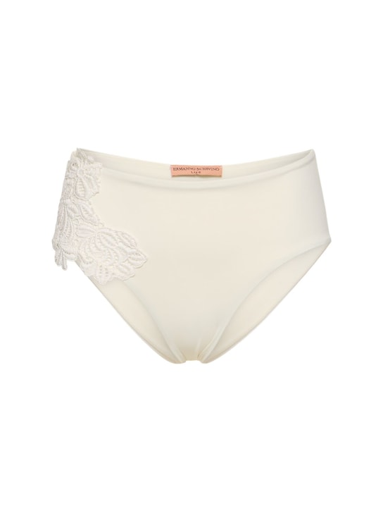 Ermanno Scervino: Lycra embroidery high rise bikini bottom - White - women_0 | Luisa Via Roma