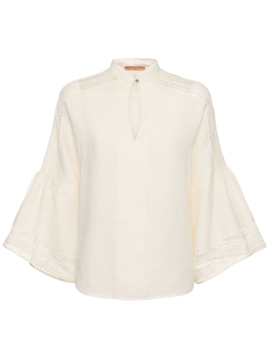 Ermanno Scervino: Linen long sleeve blouse shirt - Beyaz - women_0 | Luisa Via Roma