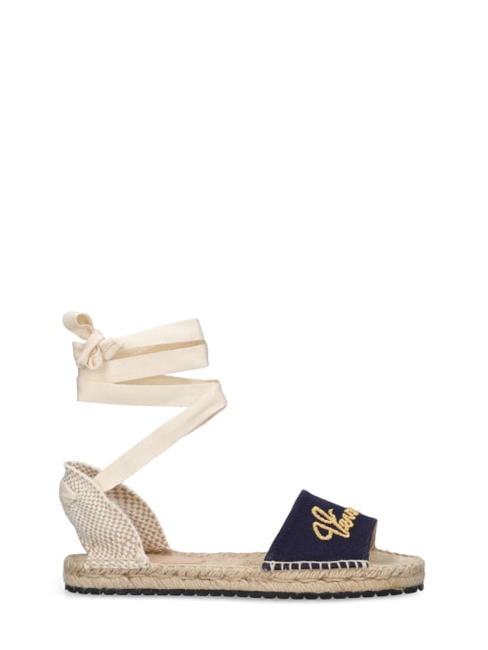 Versace: Logo embroidered espadrille sandals - Navy/Beige - kids-girls_0 | Luisa Via Roma