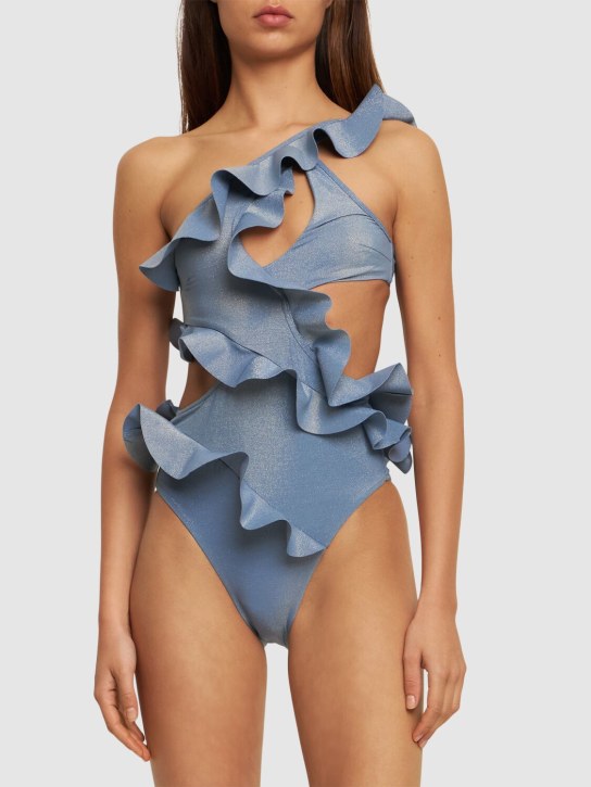 Zimmermann: August asymmetric one piece swimsuit - Mavi - women_1 | Luisa Via Roma