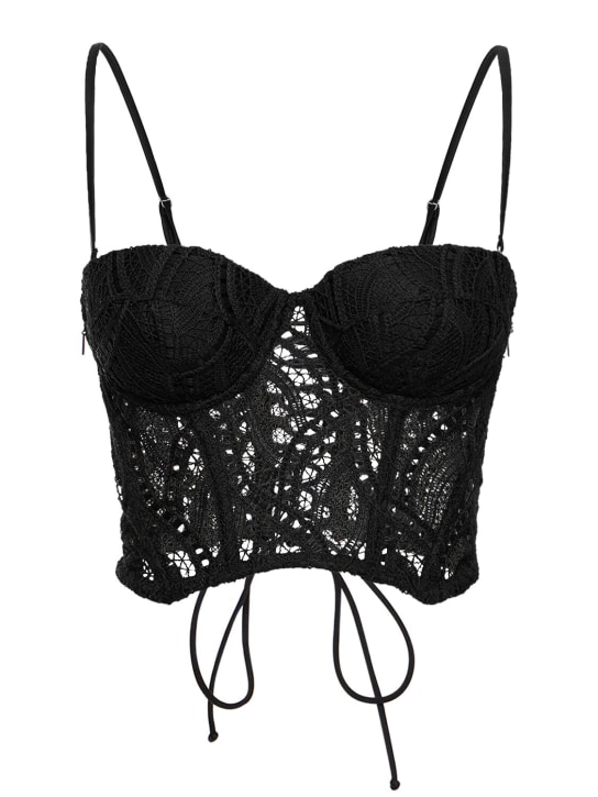Ermanno Scervino: Lace corset crop top - Siyah - women_0 | Luisa Via Roma