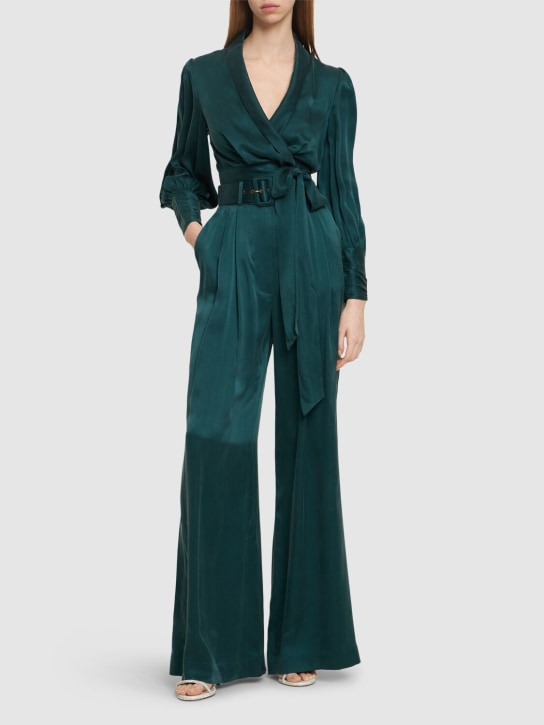 Zimmermann: Silk satin tuck pants - Green - women_1 | Luisa Via Roma