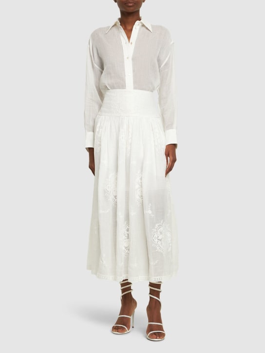 Zimmermann: Alight embroidered Basque midi skirt - Ivory - women_1 | Luisa Via Roma