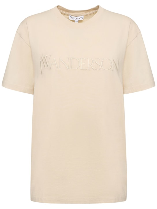 JW Anderson: T-shirt in jersey con ricamo logo - Beige - women_0 | Luisa Via Roma