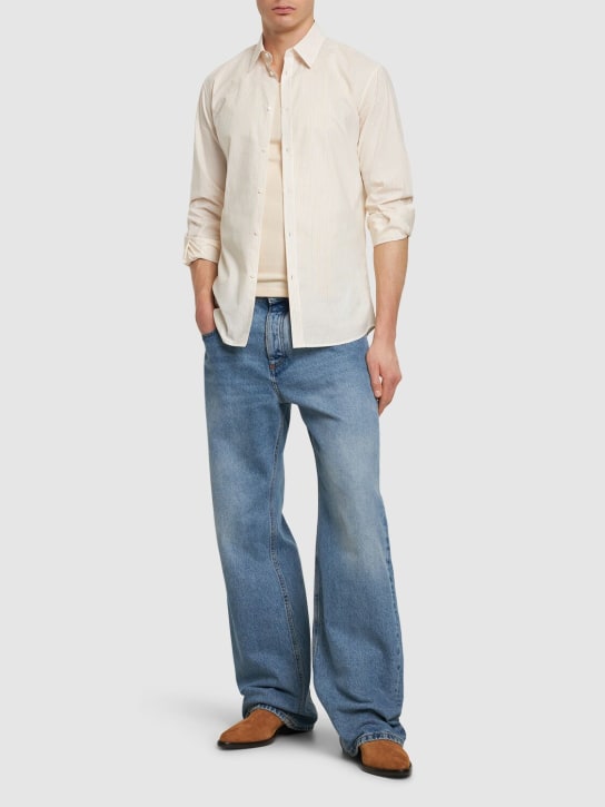 Dsquared2: Camisa de lino y algodón - Blanco/Amarillo - men_1 | Luisa Via Roma