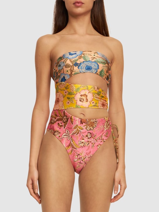 Zimmermann: Junie lace-up cutout one piece swimsuit - Multicolor - women_1 | Luisa Via Roma