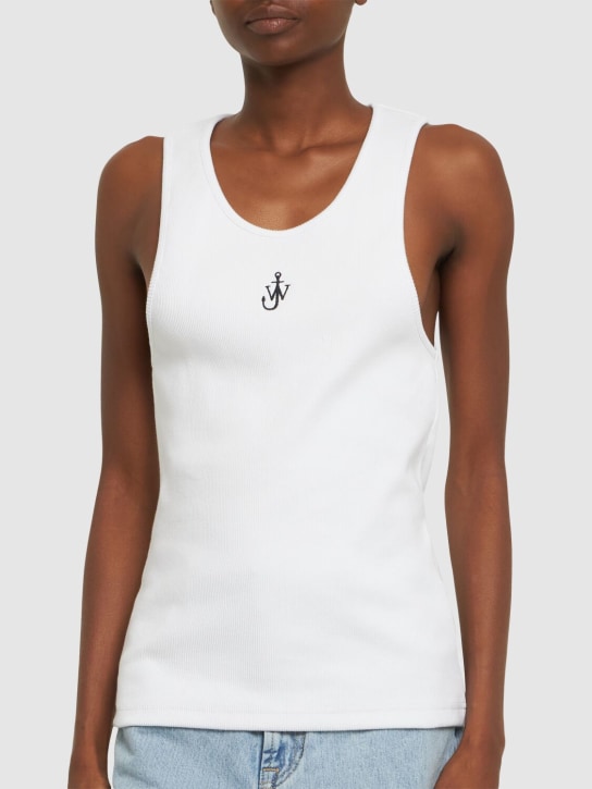 JW Anderson: Logo embroidered ribbed jersey top - women_2 | Luisa Via Roma