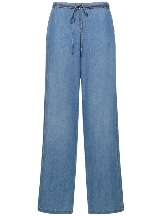 Ermanno Scervino: Embroidered wide pants - Blue - women_0 | Luisa Via Roma