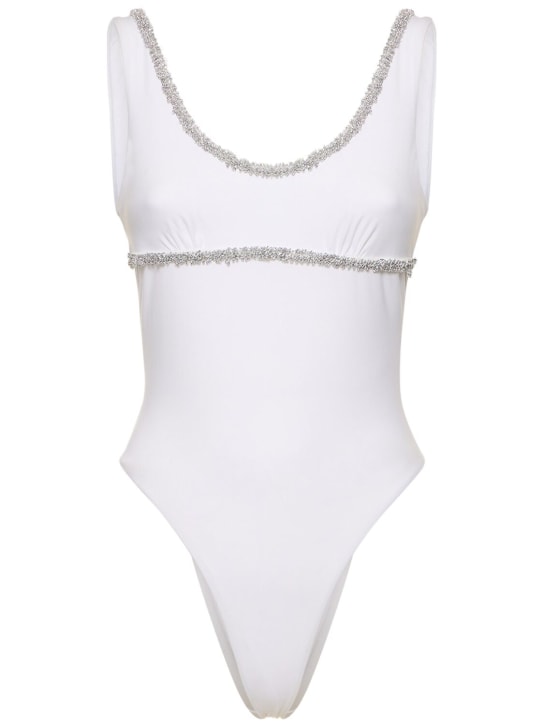 Ermanno Scervino: Lycra embroidered one piece swimsuit - White - women_0 | Luisa Via Roma