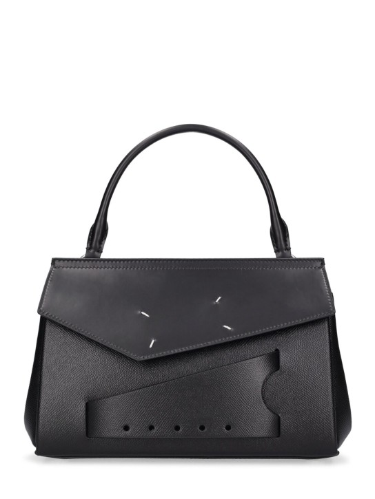 Maison Margiela: Small Snatched leather top handle bag - Siyah - women_0 | Luisa Via Roma
