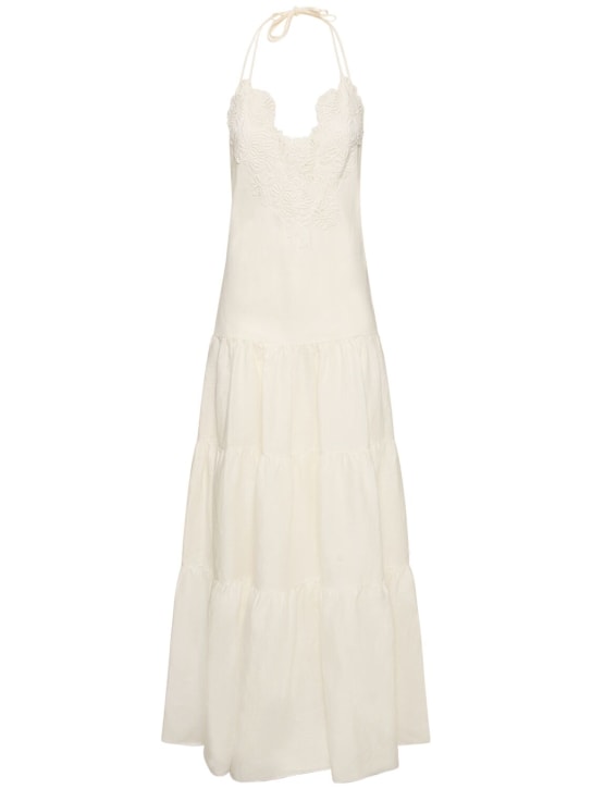 Ermanno Scervino: Embroidered linen flared long dress - White - women_0 | Luisa Via Roma