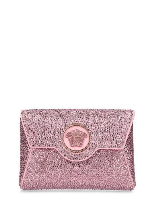 Versace: 미니 크리스털 & 새틴 언밸로프 클러치 - 연한 핑크 - women_0 | Luisa Via Roma