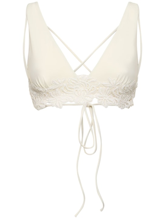 Ermanno Scervino: Lycra embroidery cross back bikini top - Beyaz - women_0 | Luisa Via Roma
