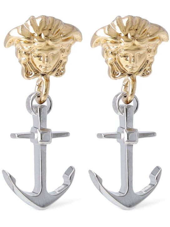 Versace: Anchor logo pendant earrings - Silver/Gold - women_0 | Luisa Via Roma