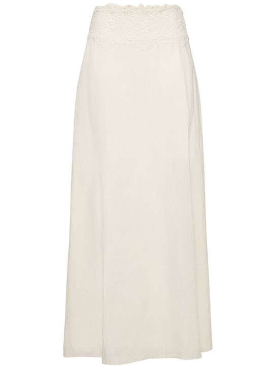 Ermanno Scervino: Linen long skirt w/ lace inserts - Beyaz - women_0 | Luisa Via Roma