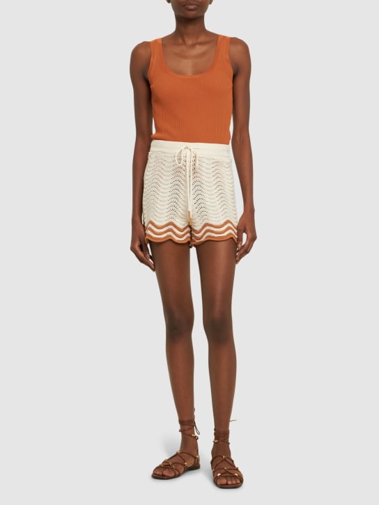 Zimmermann: Shorts de punto de algodón texturizado - Beige - women_1 | Luisa Via Roma