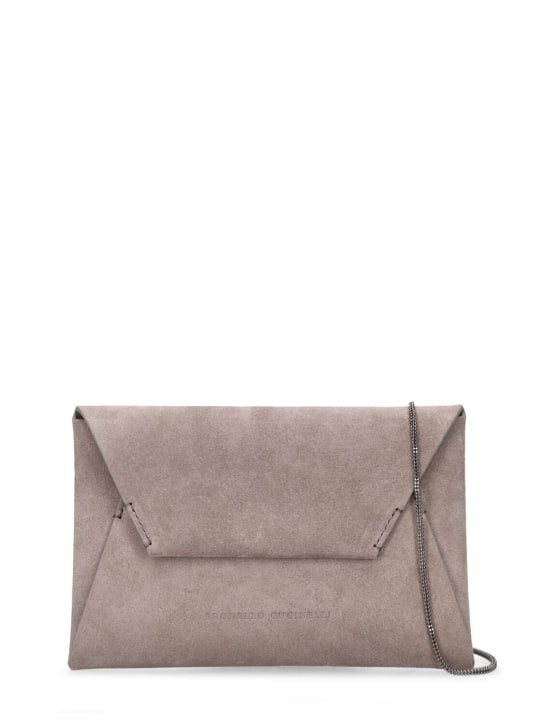 Brunello Cucinelli: Soft velour leather clutch bag - Gri - women_0 | Luisa Via Roma