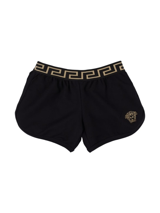 Versace: Embroidered cotton jersey shorts - Siyah/Altın - kids-girls_0 | Luisa Via Roma