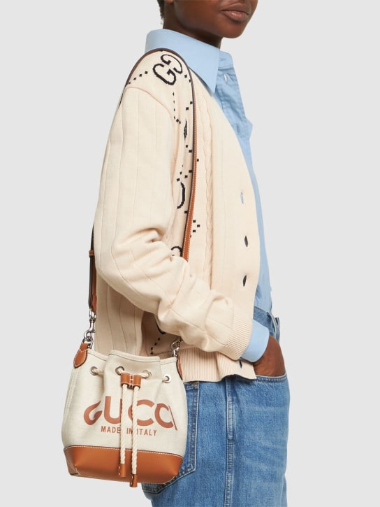 Gucci: Schultertasche aus Canvas „Gucci“ - Weiß/Braun - women_1 | Luisa Via Roma