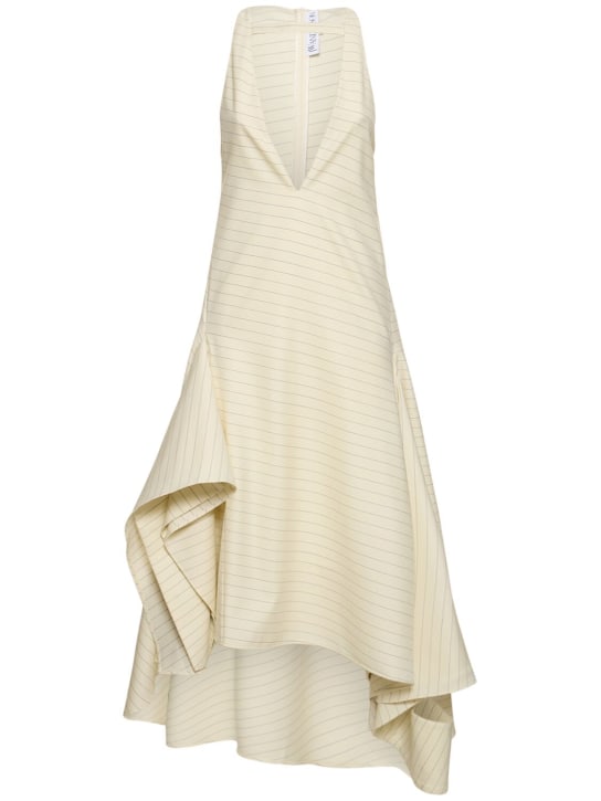 JW Anderson: Pinstripe wool blend flared dress - Multi Ivory - women_0 | Luisa Via Roma