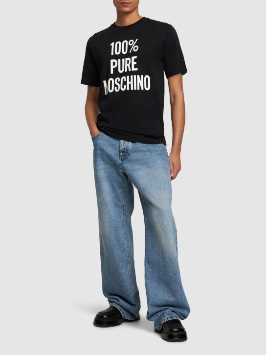 Moschino: T-Shirt aus Baumwolle „100% Pure Moschino“ - Schwarz - men_1 | Luisa Via Roma