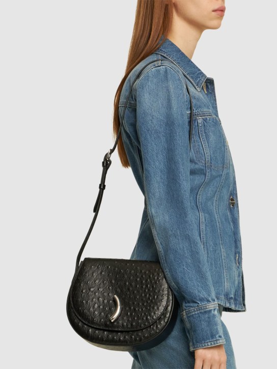 Little Liffner: Maccheroni embossed leather saddle bag - Black - women_1 | Luisa Via Roma
