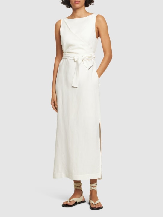 Brunello Cucinelli: Sleeveless fluid twill midi dress - Beyaz - women_1 | Luisa Via Roma