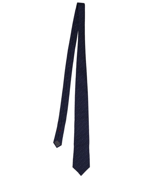 Brunello Cucinelli: Cravate en soie à pois - Bleu Marine - men_0 | Luisa Via Roma