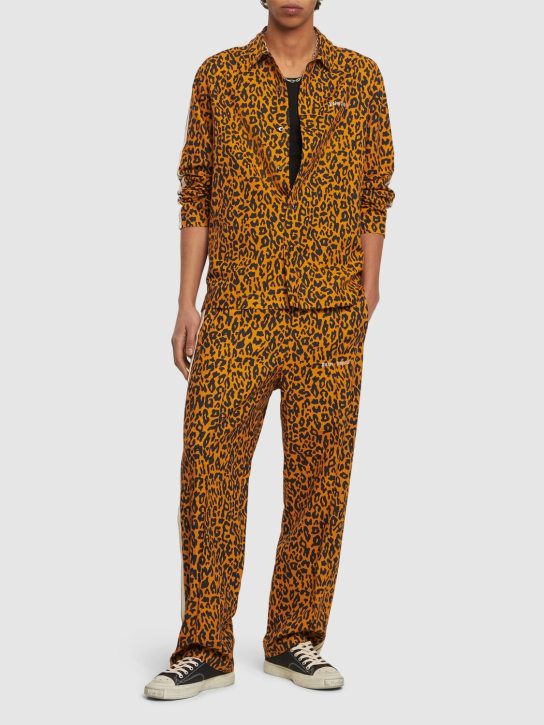 Palm Angels: Cheetah linen blend track shirt - Orange/Brown - men_1 | Luisa Via Roma