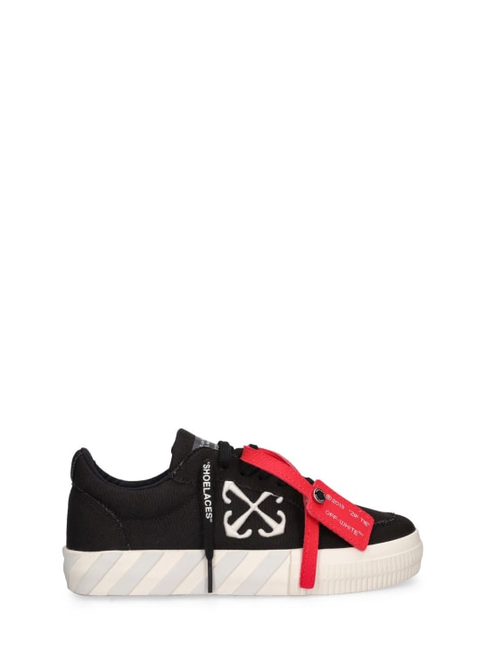 Off-White: Sneakers à lacets en coton vulcanisé - Noir - kids-boys_0 | Luisa Via Roma