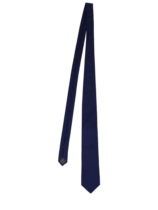 Brunello Cucinelli: Cravate en sergé de soie - Bleu Océan - men_0 | Luisa Via Roma
