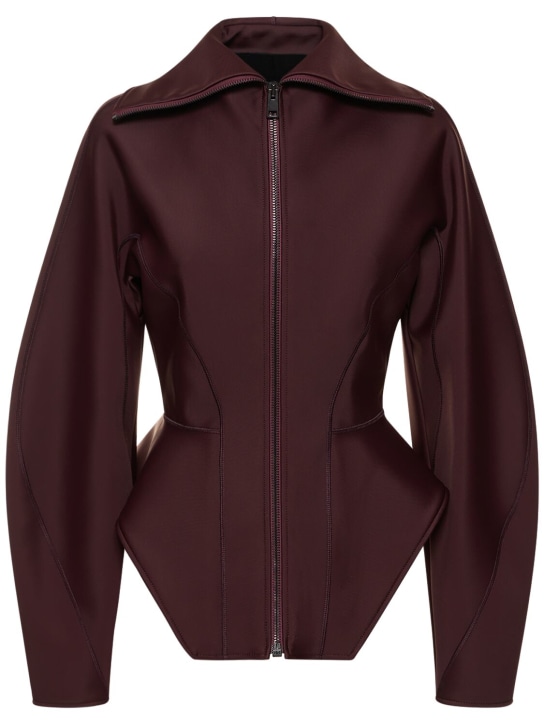 MUGLER: Bonded Lycra fitted jacket - Dark Brown - women_0 | Luisa Via Roma