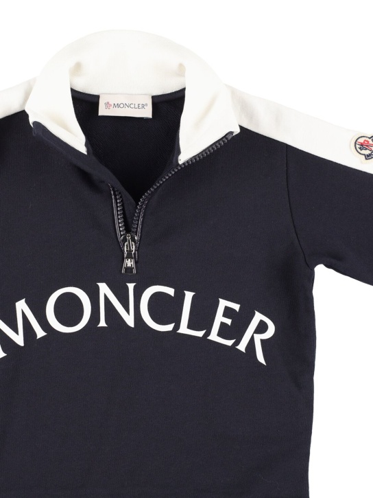 Moncler: Sweat-shirt & pantalon en coton stretch - Bleu - kids-boys_1 | Luisa Via Roma