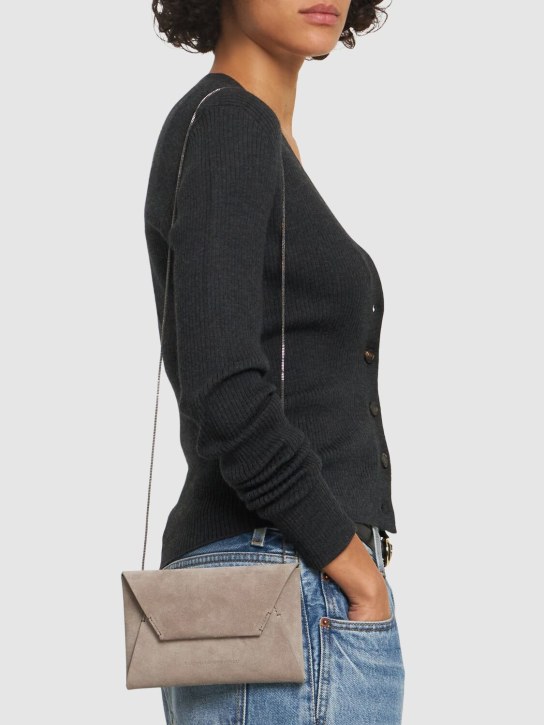 Brunello Cucinelli: Soft velour leather clutch bag - Grey - women_1 | Luisa Via Roma