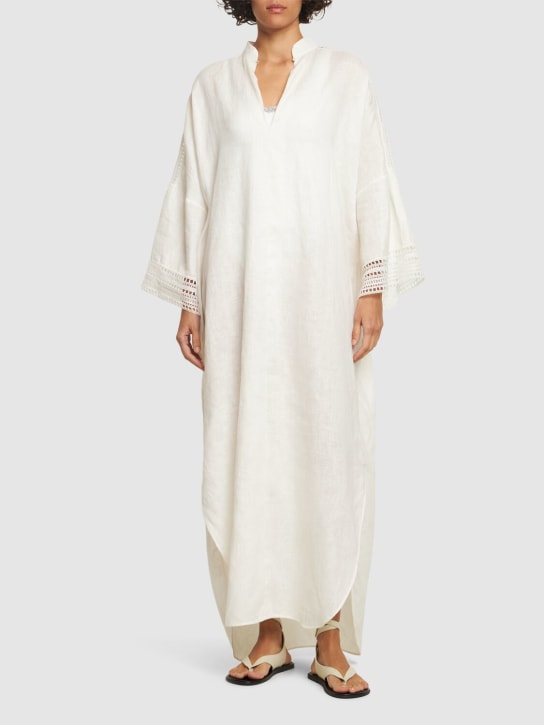 Ermanno Scervino: Linen long sleeve caftan dress - White - women_1 | Luisa Via Roma