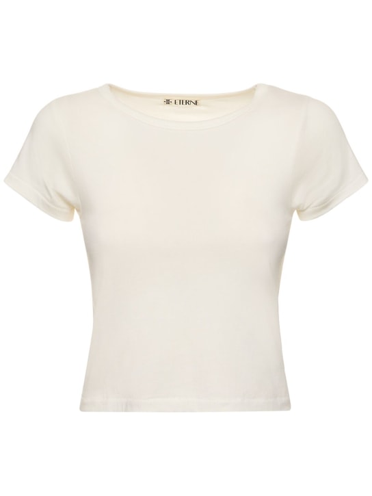 Éterne: Short sleeve stretch cotton t-shirt - Ivory - women_0 | Luisa Via Roma