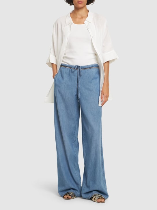 Ermanno Scervino: Embroidered wide pants - Blue - women_1 | Luisa Via Roma