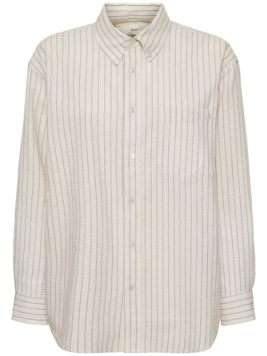 Dunst: Oversized striped cotton blend shirt - White - women_0 | Luisa Via Roma